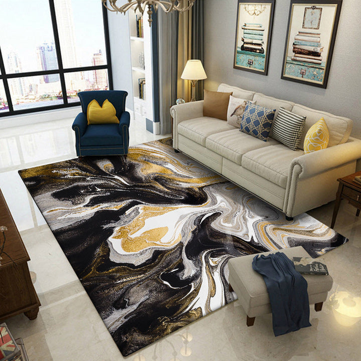 Unique watercolor pattern rug black and yellow novelty rug polyester washable non-slip backing rug for the living room | Bowlift