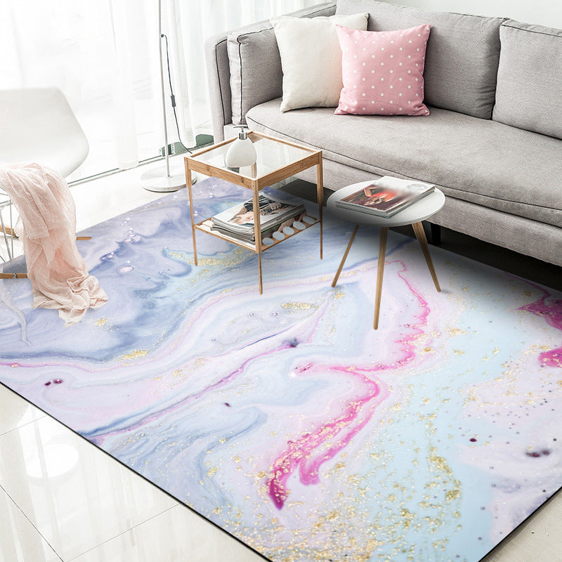Nordic Abstract Rug Light Blue and Pink Polyester Rug Washable Non-Slip Back Rug for Bedroom | Bowlift