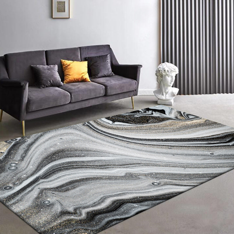 Modern marble surface pattern carpet black and gray polyester carpet washable non-slip backing carpet for the bedroom | Bowlift