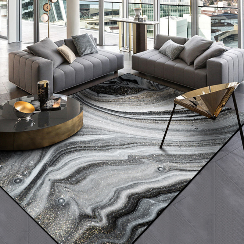 Modern marble surface pattern carpet black and gray polyester carpet washable non-slip backing carpet for the bedroom | Bowlift