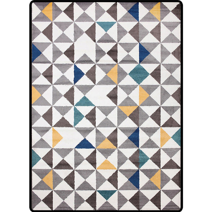 Scandinavian Modern Rug in White Geometric Triangle Pattern Rug Polyester Washable Rug for Home Decor | Bowlift