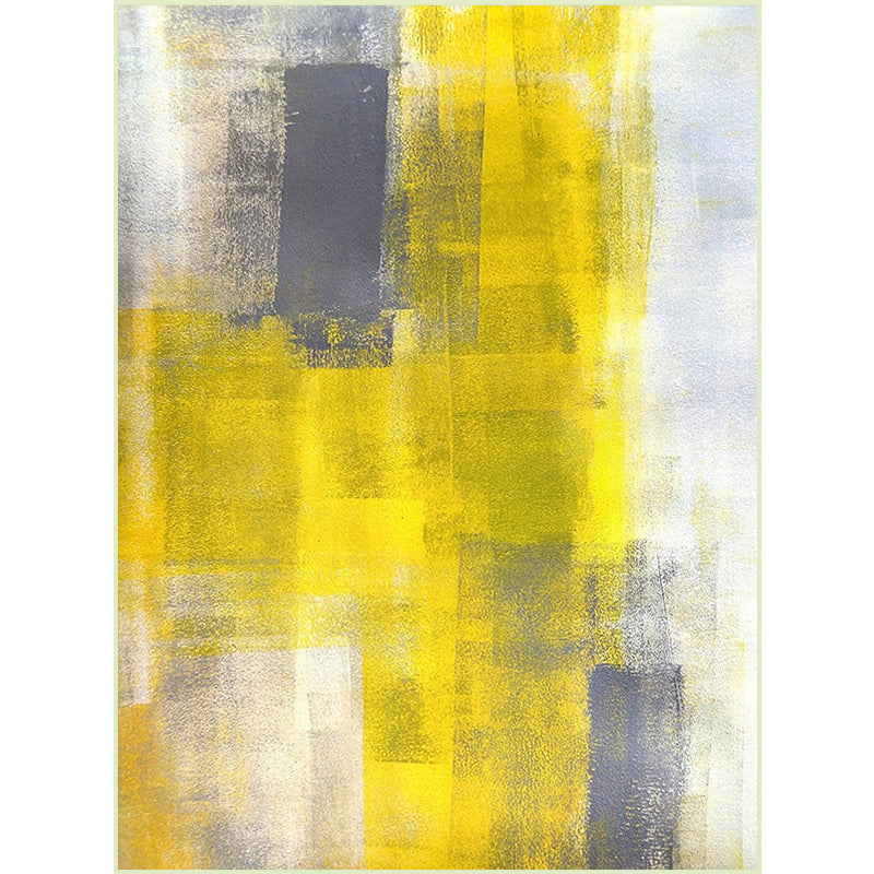Yellow and gray contemporary carpet polyester brushstroke painting printed carpet washable non-slip backing carpet for living room | Bowlift