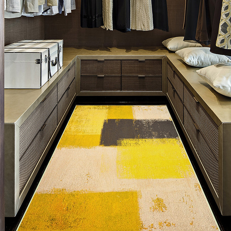 Yellow and gray contemporary carpet polyester brushstroke painting printed carpet washable non-slip backing carpet for living room | Bowlift