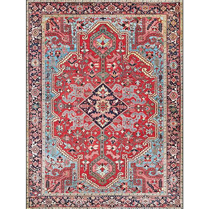Red bedroom carpet Moroccan medallion floral design carpet polyester pet-friendly non-slip backing carpet | Bowlift
