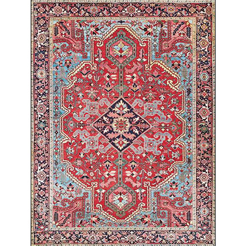 Red bedroom carpet Moroccan medallion floral design carpet polyester pet-friendly non-slip backing carpet | Bowlift