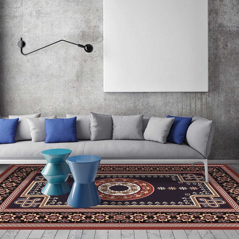 BowLift | Moroccan Living Room Rug in Brown Medallion Flower Pattern Carpet Polyester Non-slip Washable Rug