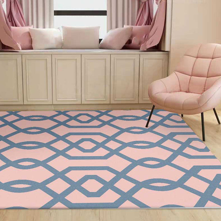 Simple geometric rug Pink Polyester rug machine washable non-slip backing rug for the bedroom | Bowlift