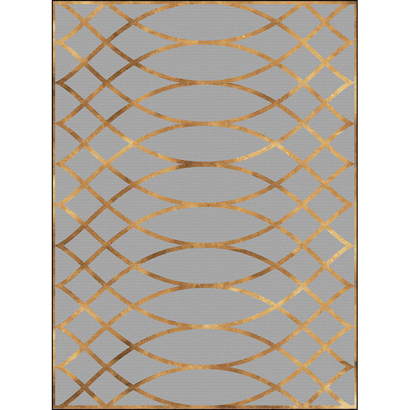 Contemporary geometric pattern rug gray and gold polyester rug machine washable non-slip backing rug for the bedroom | Bowlift