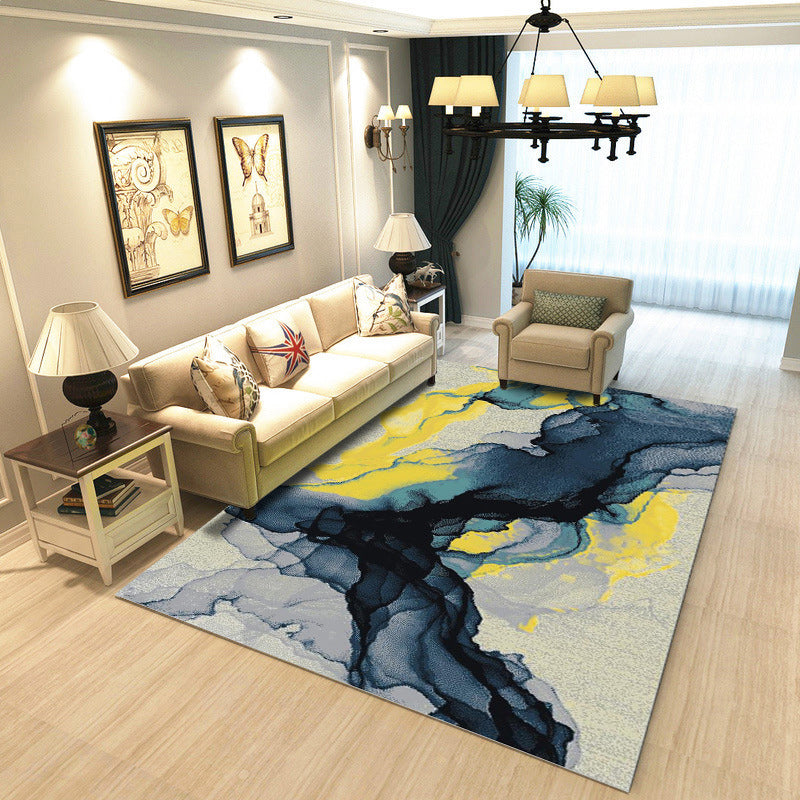 Contemporary watercolor pattern rug Multicolored polyester rug Washable rug for the living room | Bowlift