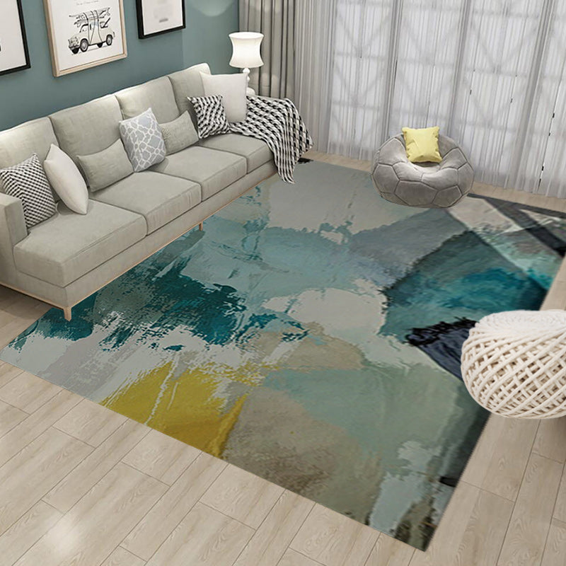 New Brush Stroke Painting Pattern Rug Blue and Yellow Polyester Rug Washable Rug for the Living Room | Bowlift