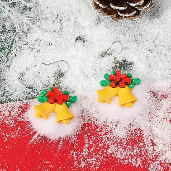 BowLift | Winter Snowflake Hair Ball Earrings Ins Cute Christmas Elk Santa Claus Stock Element Earrings Women Jewelry