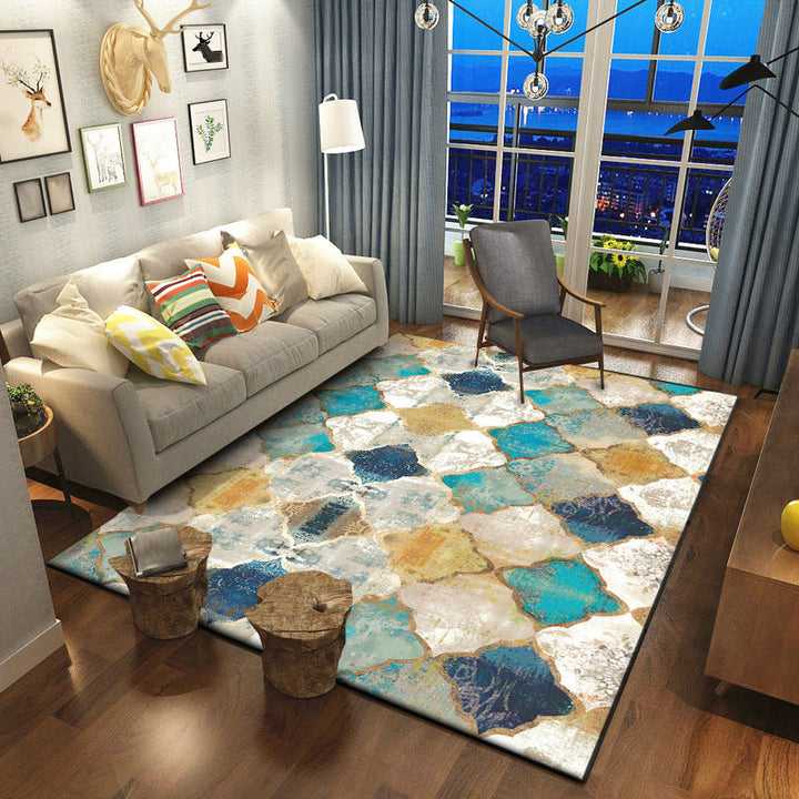 Moroccan living room rug in ivory diamond print rug polyester non-slip backing stain-resistant rug | Bowlift