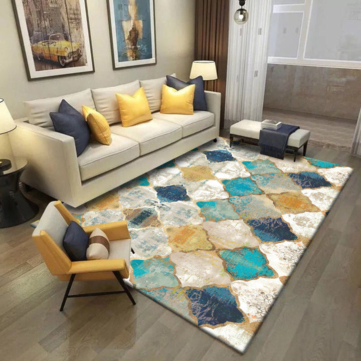 Moroccan living room rug in ivory diamond print rug polyester non-slip backing stain-resistant rug | Bowlift