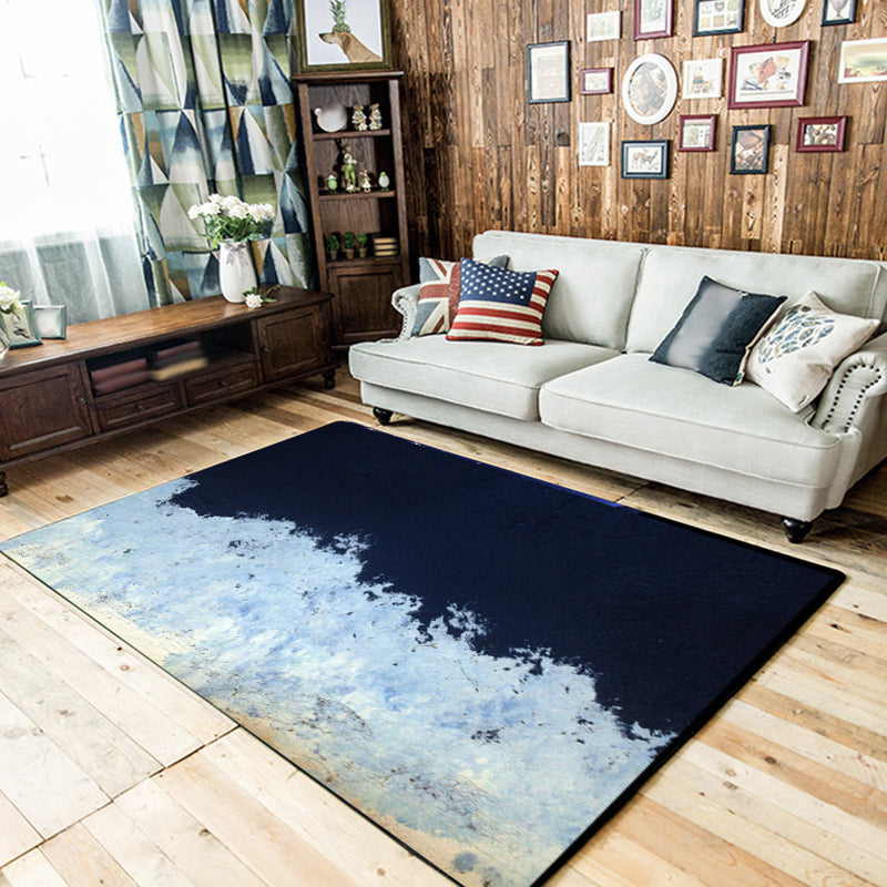 Modern living room rug in blue abstract painting color block printed rug polyester washable non-slip backing rug for the area | Bowlift