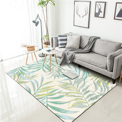 BowLift | Tropical Botanical Pattern Carpet with Leaf White and Yellow Polyester Carpet Machine Washable Non-Slip Carpet for the Bedroom