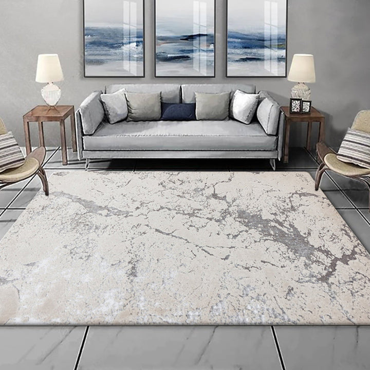 Nordic Modern Rug in Ivory Abstract Marble Pattern Rug Polyester Machine Washable Non-Slip Rug for Home Decor | Bowlift