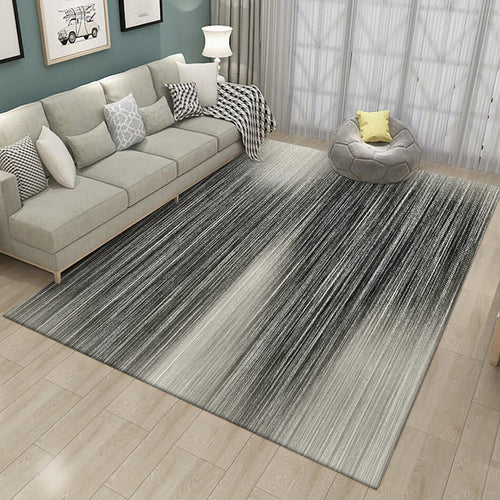 Black-and-white bedroom carpet Modern abstract pinstripe pattern carpet Polyester non-slip backing washable carpet | Bowlift