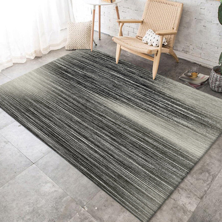 Black-and-white bedroom carpet Modern abstract pinstripe pattern carpet Polyester non-slip backing washable carpet | Bowlift