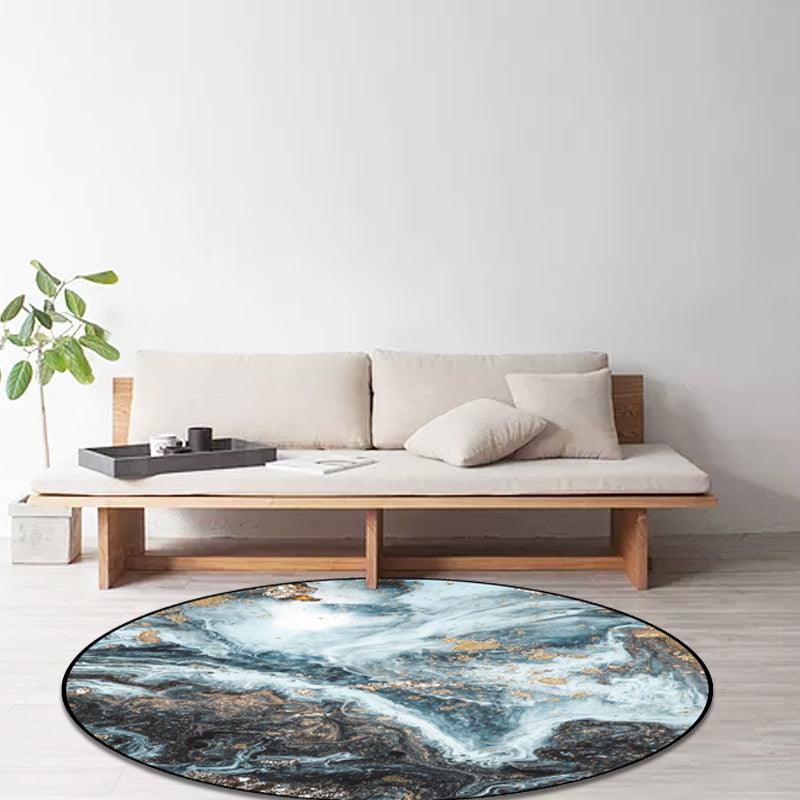 Simple modern rug in blue and black abstract marble pattern rug polyester washable rug for home decoration | Bowlift