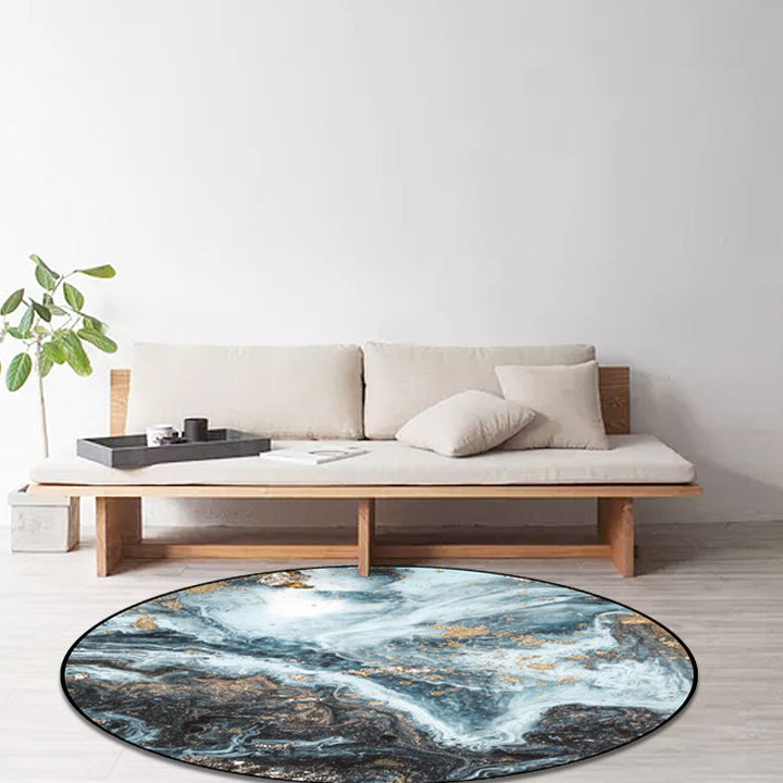 Simple modern rug in blue and black abstract marble pattern rug polyester washable rug for home decoration | Bowlift