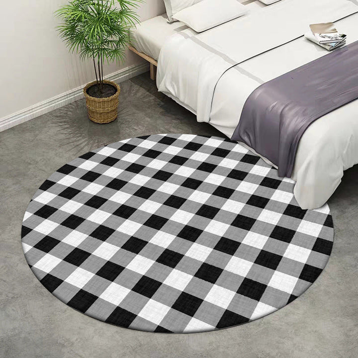 Modern Living Room Rug in Black-White Check Print Rug Polyester Washable Non-Slip Rug | Bowlift