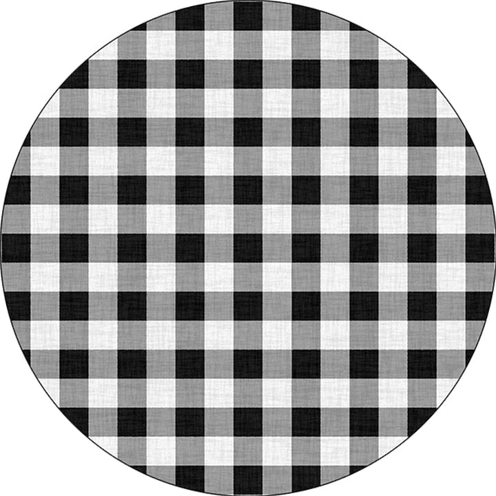 Modern Living Room Rug in Black-White Check Print Rug Polyester Washable Non-Slip Rug | Bowlift