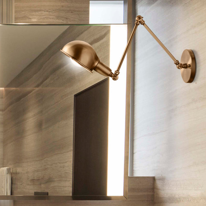 BowLift | Retro Dome Wall Lamp 1 Bulb Metal Wall Lighting with Swingarm in Brass/Chrome for Bathroom