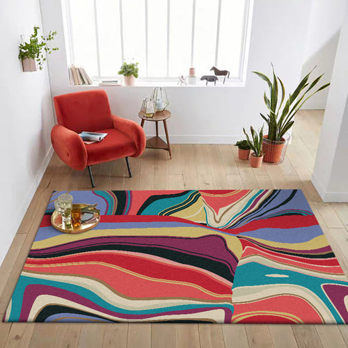 Multicolored Bedroom Rug Modern Abstract Twisted Line Pattern Area Rug Polyester Washable Non-slip Rug | Bowlift
