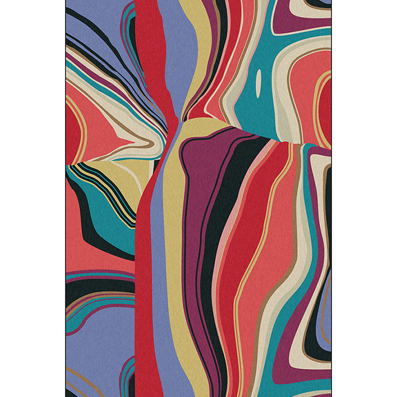 Multicolored Bedroom Rug Modern Abstract Twisted Line Pattern Area Rug Polyester Washable Non-slip Rug | Bowlift