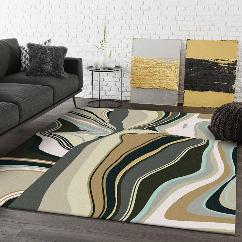 Multicolored Bedroom Rug Modern Abstract Twisted Line Pattern Area Rug Polyester Washable Non-slip Rug | Bowlift