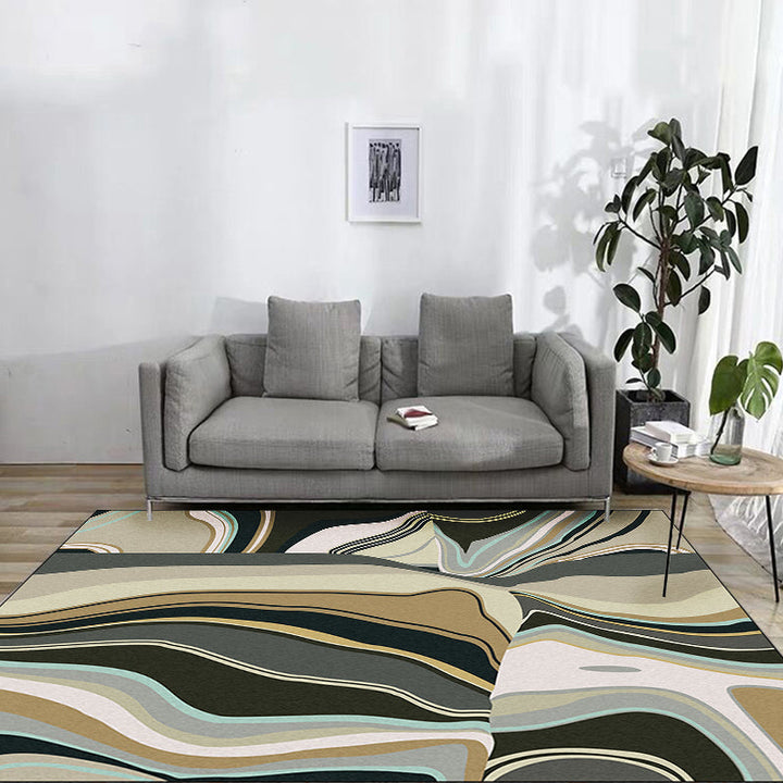 Multicolored Bedroom Rug Modern Abstract Twisted Line Pattern Area Rug Polyester Washable Non-slip Rug | Bowlift