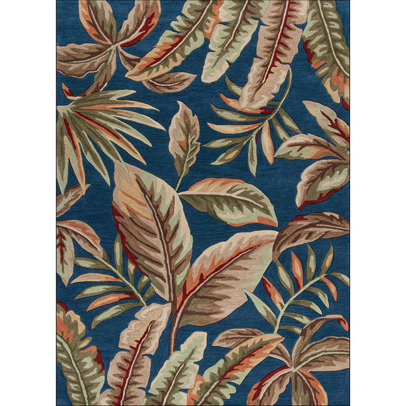 BowLift | Blue Tropical Carpet Polyester Leaf Print Carpet Washable Non-Slip Back Carpet for Living Room