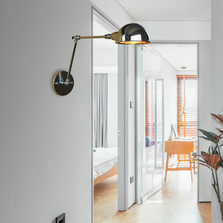 BowLift | Retro Dome Wall Lamp 1 Bulb Metal Wall Lighting with Swingarm in Brass/Chrome for Bathroom
