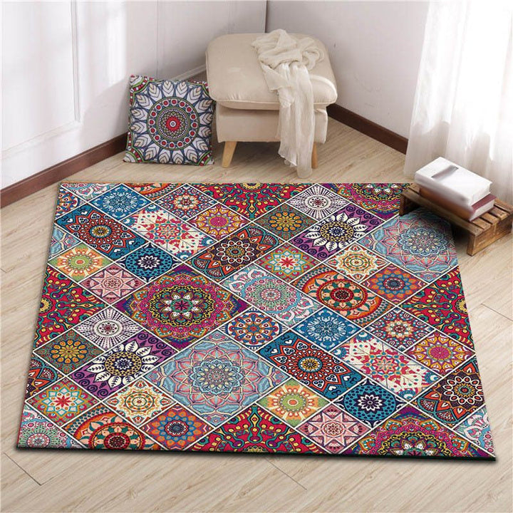 Colorful bedroom rug Moroccan tile area rug polyester non-slip backing rug | Bowlift