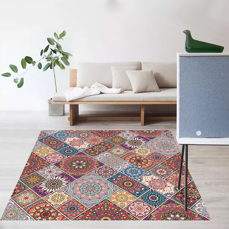 Colorful bedroom rug Moroccan tile area rug polyester non-slip backing rug | Bowlift