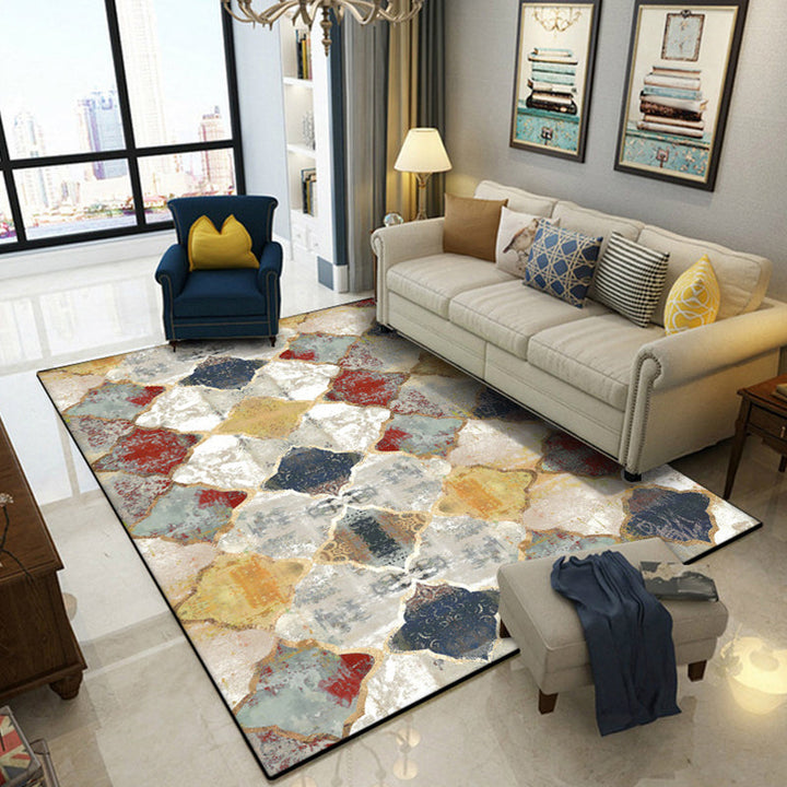 Ivory Bedroom Carpet Moroccan Geometric Pattern Area Rug Polyester Non-Slip Underlay Pet-Friendly Rug | Bowlift