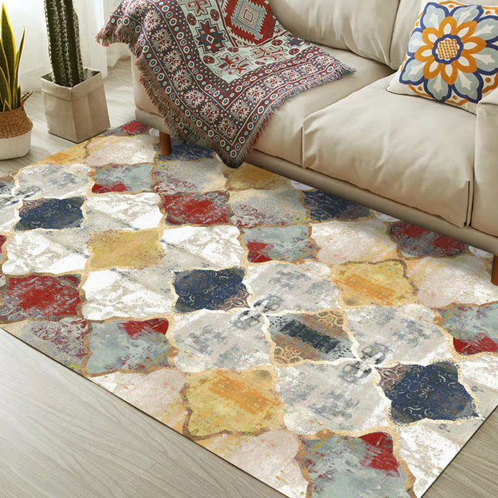 BowLift | Ivory Bedroom Rug Moroccan Geometric Pattern Area Rug Polyester Non-Slip Back Pet-Friendly Rug