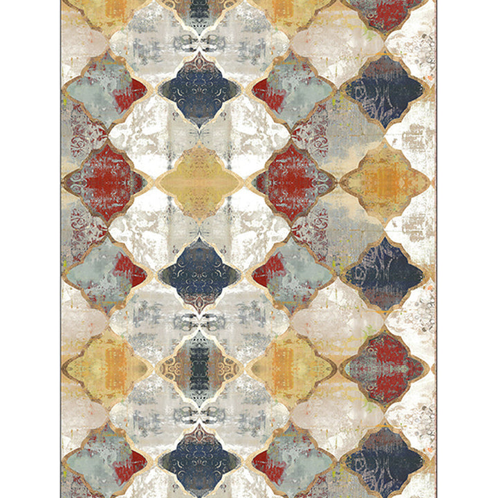 Ivory Bedroom Carpet Moroccan Geometric Pattern Area Rug Polyester Non-Slip Underlay Pet-Friendly Rug | Bowlift