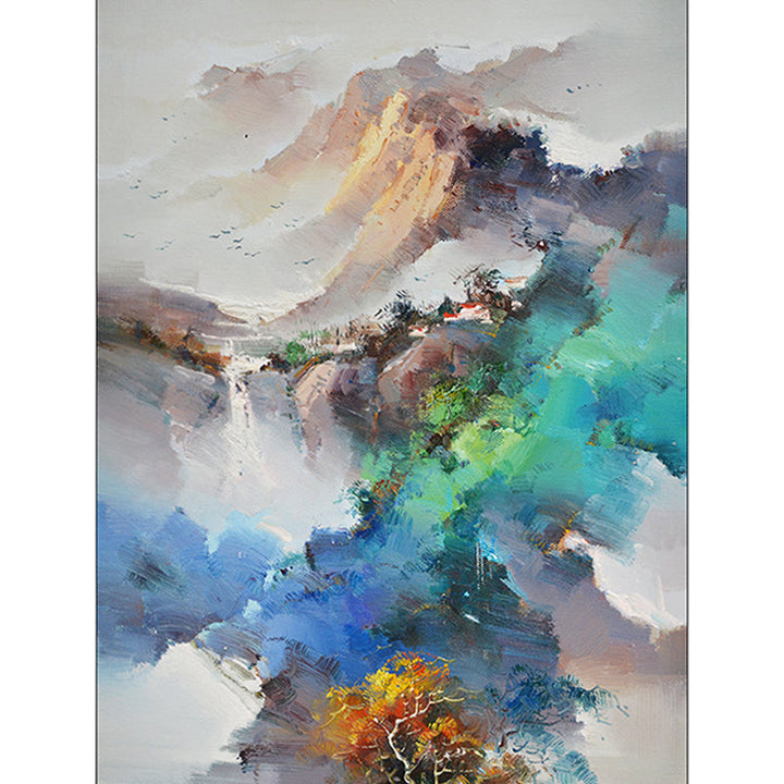 Modern living room rug in Ivory Abstract landscape painting printed rug Polyester machine washable area rug | Bowlift