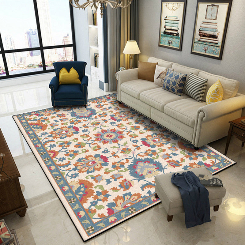 Persian Moroccan carpet in ivory and gray with floral leaf pattern carpet polyester washable carpet for home decoration | Bowlift