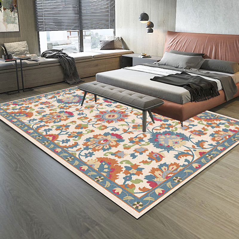 Persian Moroccan carpet in ivory and gray with floral leaf pattern carpet polyester washable carpet for home decoration | Bowlift