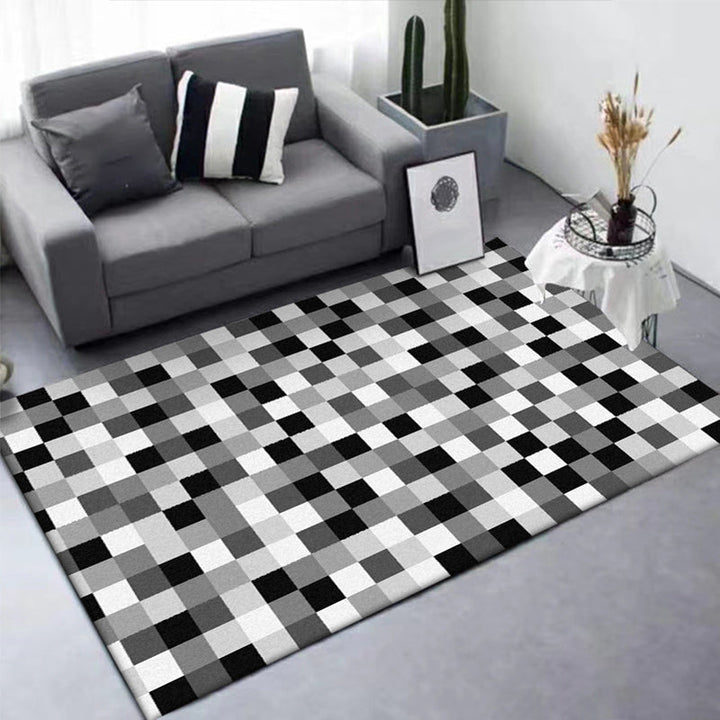 Contemporary modern rug in black and white with a small damage pattern polyester rug pet-friendly rug for home decor | Bowlift