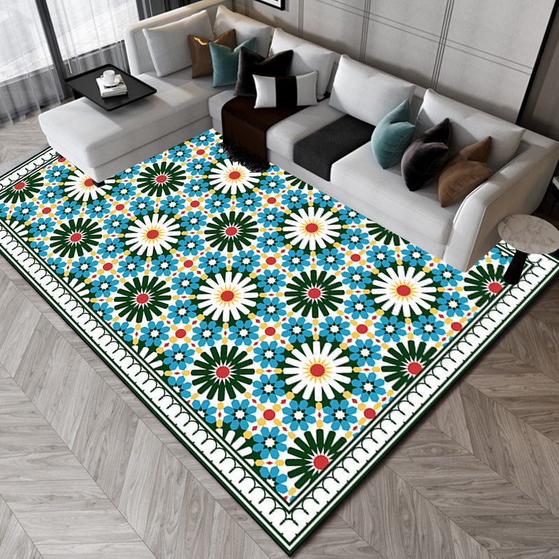 BowLift | Persian Moroccan rug in green geometric floral design rug made of Polyester pet-friendly rug for home decor