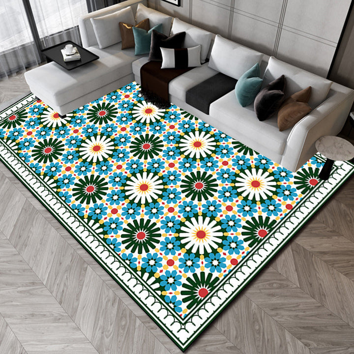 BowLift | Persian Moroccan rug in green geometric floral design rug made of Polyester pet-friendly rug for home decor