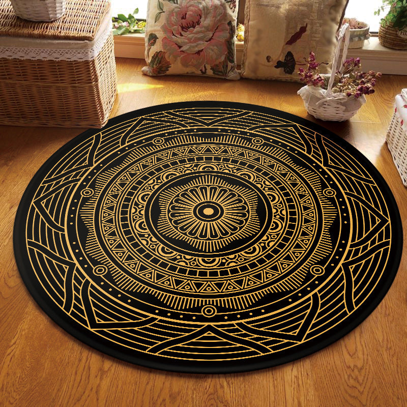 BowLift | Moroccan Living Room Carpet with Black Circle-Triangle Pattern Carpet Polyester Stain-Resistant Area Rug