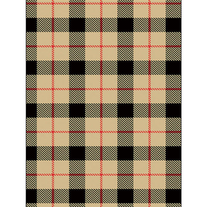 Modern living room rug in brown and red tartan pattern rug polyester pet-friendly area rug | Bowlift