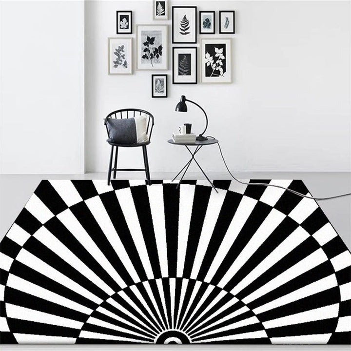 BowLift | Novelty Living Room Rug in Black and White 3D Half Circle Stripe Print Rug Polyester Pet Friendly Washable Area Rug