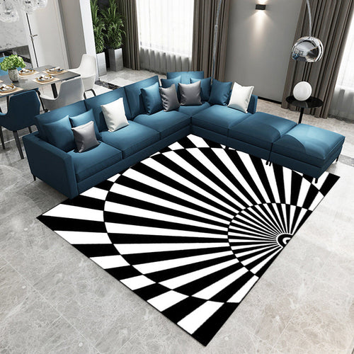 BowLift | Novelty Living Room Rug in Black and White 3D Half Circle Stripe Print Rug Polyester Pet Friendly Washable Area Rug