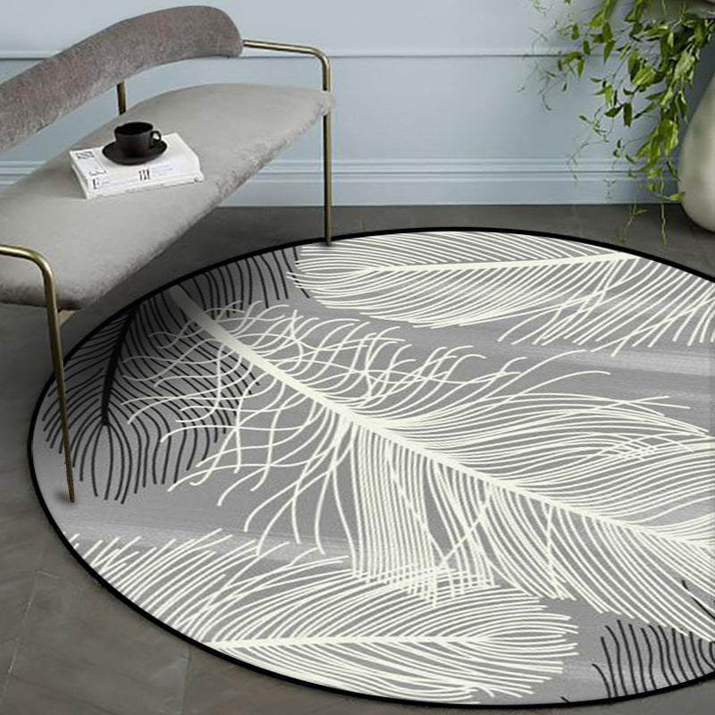 BowLift | Gray and Black Tropical Carpet Mainly Polyester Feather Print Carpet Washable Non-Slip Back Carpet for Living Room
