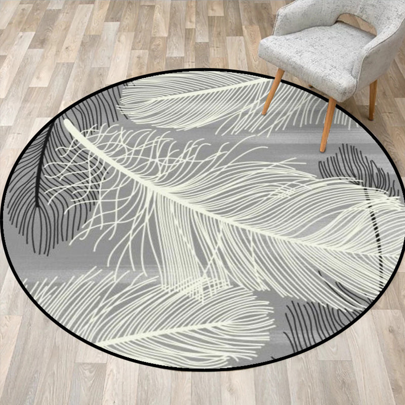 BowLift | Gray and Black Tropical Carpet Mainly Polyester Feather Print Carpet Washable Non-Slip Back Carpet for Living Room